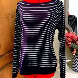 Navy & White Striped Long Sleeve Top